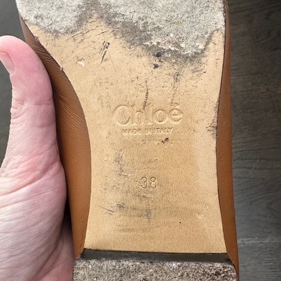 Chloe Loafers Light Brown Leather with Gold logo - Picture 4 of 7